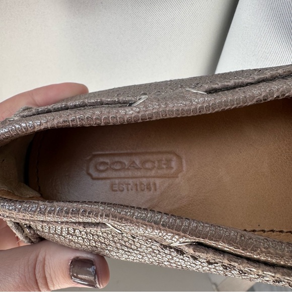 Coach (6.5) Silver Metallic Nadia Driving Moccasin Loafer w Tassels, Snakeskin - Picture 8 of 11